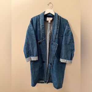 Learsi Womens Vintage Denim Duster Button Up Jacket Size S